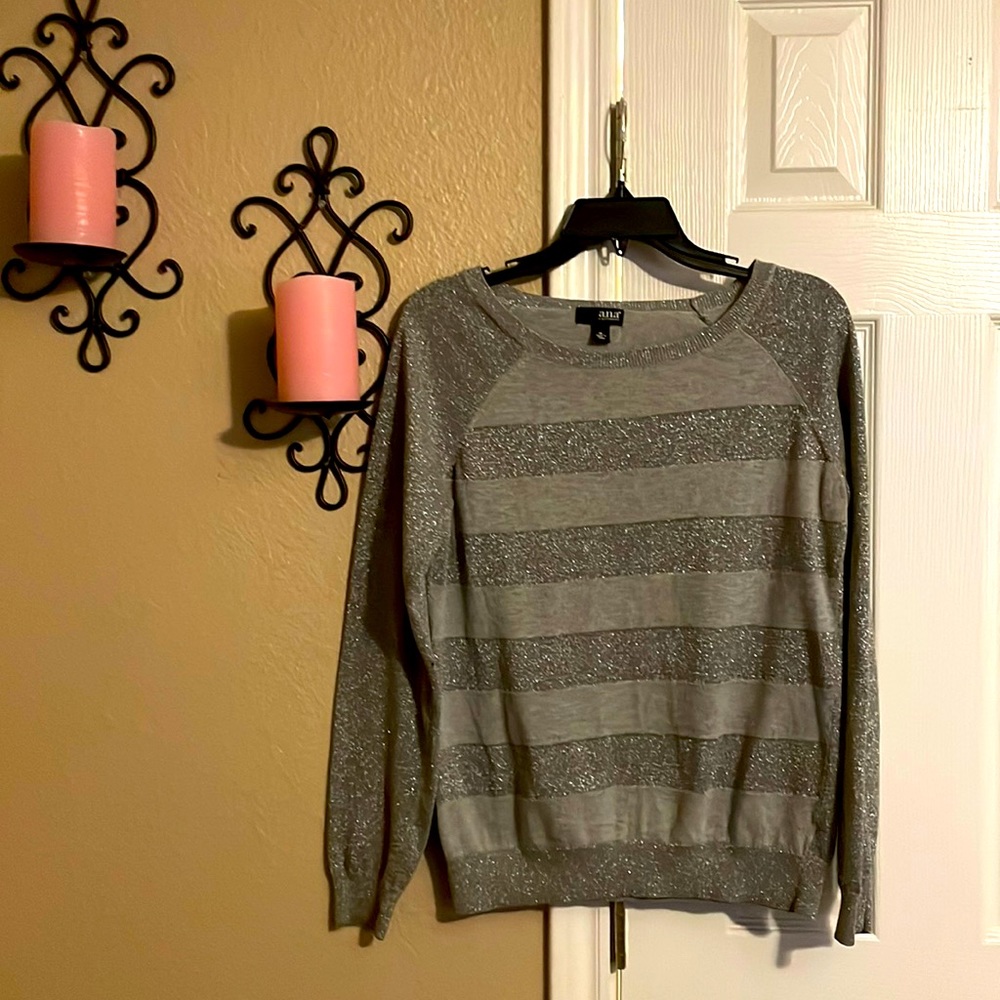 Womens Grey/Silver Stripe Sparkle Sweater